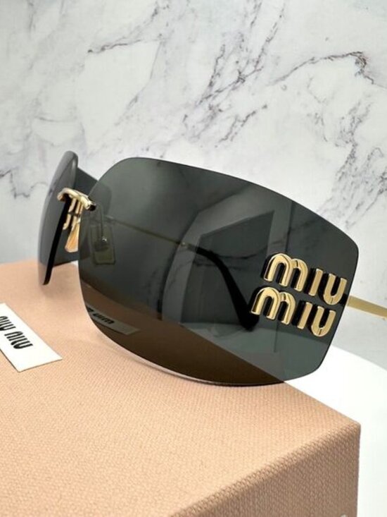 Miu Miu Black Shield Sunglasses with Gold Logo Accents main image 13